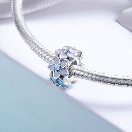 925 Sterling Silver Purple Flower Bracelet With Diamond Beads