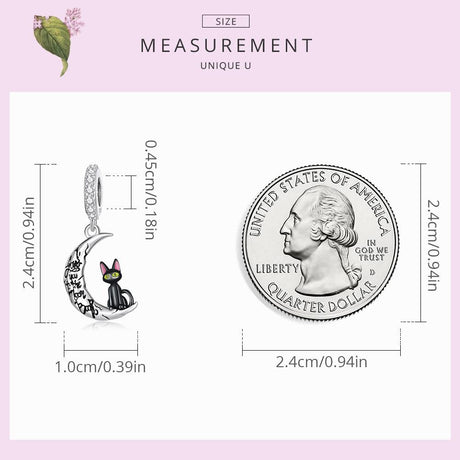 925 Sterling Silver Moon Cat Pendant For Bracelet Or Necklace
