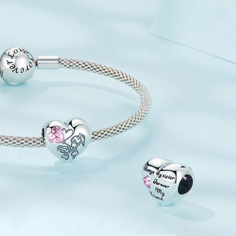 925 Sterling Silver Sisters Love Heart Zircon Bracelet
