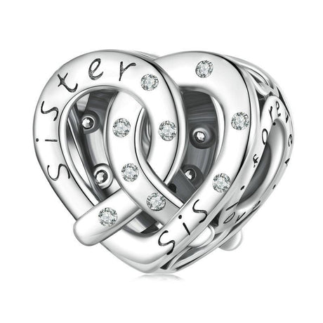 925 Sterling Silver Hollow Heart Sister Bracelet Beaded