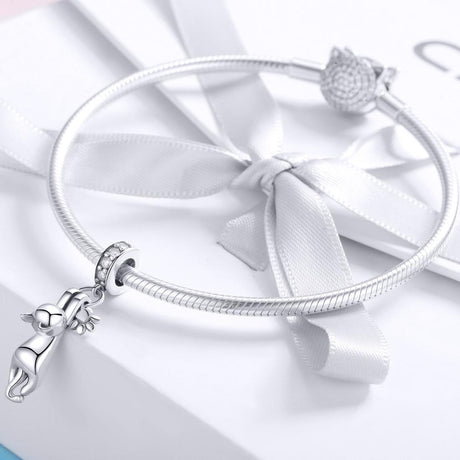 925 Sterling Silver Cat Charm For Diy Bracelet Style - Pendant