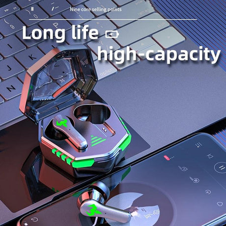 Low Latency Wireless Bluetooth Game Earphones with Colourful Lights - Digital Display