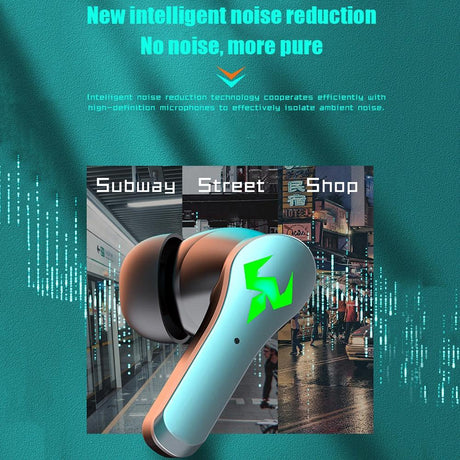 Low Latency Wireless Bluetooth Game Earphones with Colourful Lights - Digital Display