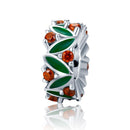 925 Sterling Silver Christmas Leaves Red Gemstone Inlay Accessory