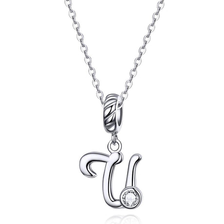 925 Sterling Silver Personalized Letter Pendant For Diy Bracelets & Necklaces Style - U