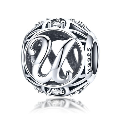 925 Sterling Silver Personalized Letter Beads For Diy Bracelets & Necklaces Style - U