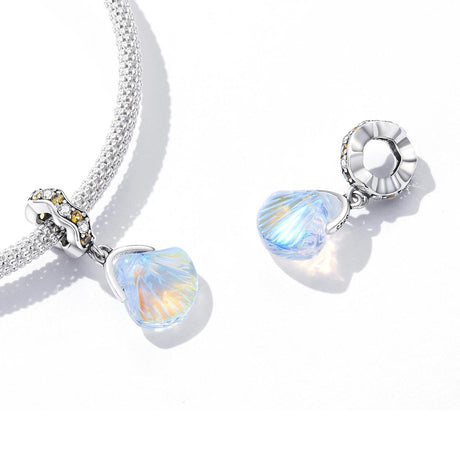 925 Sterling Silver Iridescent Shell Pendant For Diy Bracelet Or Necklace