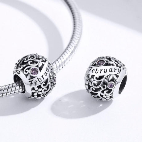 925 Sterling Silver Diy Birthstone Bracelet & Necklace Set February Style - February
