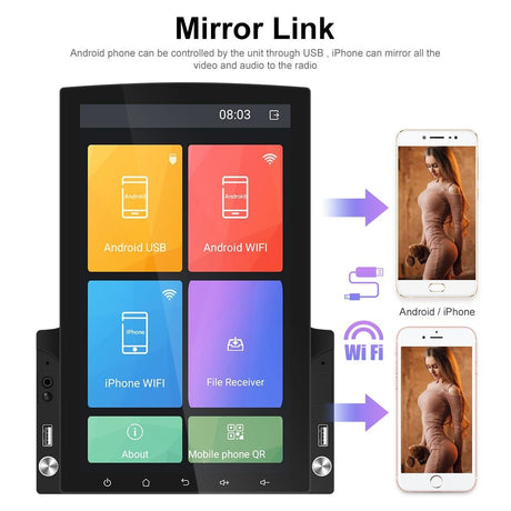 9.7 Inch Vertical Screen Android Car Mp5 Player With Hd 2.5D Glass Standard + 4 Lights Camera