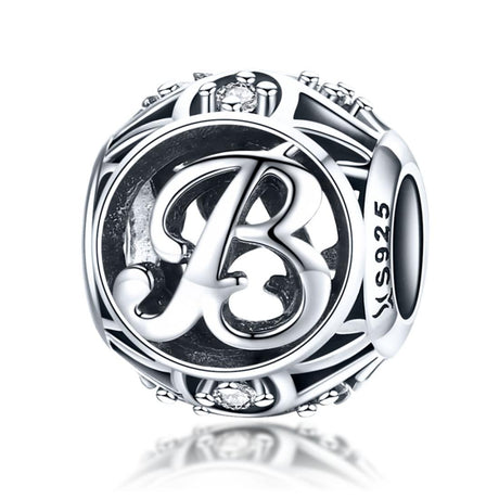 925 Sterling Silver Personalized Letter Beads For Diy Bracelets & Necklaces Style - B