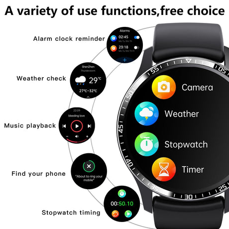 1.35 Inch Smart Watch Bluetooth Calls Health Monitoring 150+ Sports Black - Silver Gray Silicone