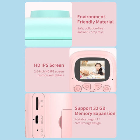 Hd Cartoon Kids Camera With Rotating Lens - Pink 16G