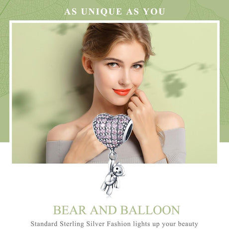 925 Sterling Silver Bear Balloon Bracelet With Zirconium Diamond Beads Style - Bead + Chain
