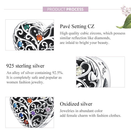 925 Sterling Silver Tree Of Life Zircon Bead Bracelet / Necklace Set