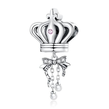 925 Sterling Silver Bow Crown Beads For Diy Bracelets & Necklaces