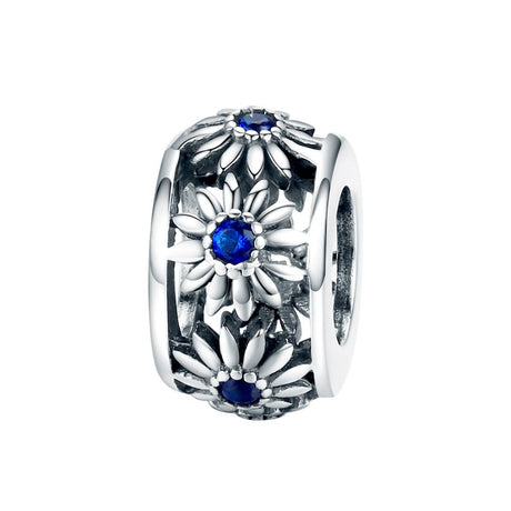 925 Sterling Silver Blue Daisy Spacer For Bracelet