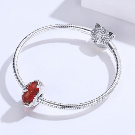 925 Sterling Silver Red Glazed Butterfly Bead Pendant For Diy Bracelets And Necklaces