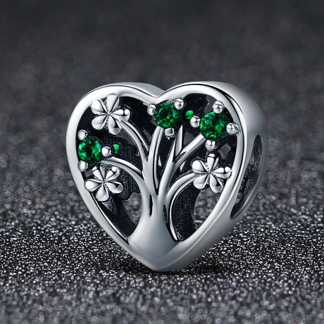 925 Sterling Silver Tree Of Life Heart Bracelet & Clear Beads