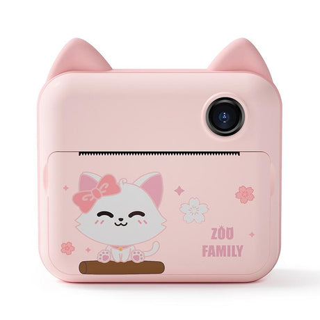 32Gb Children Instant Camera With Dual-Lens And Mini Print - Pink Cat