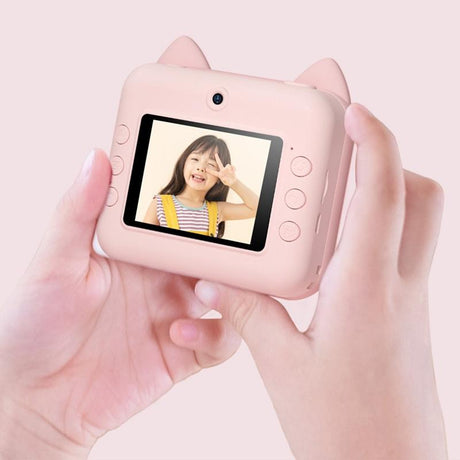 32Gb Children Instant Camera With Dual-Lens And Mini Print - Pink Cat
