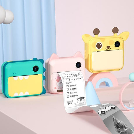 32Gb Children Instant Camera With Dual-Lens And Mini Print - Pink Cat