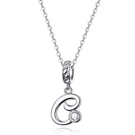 925 Sterling Silver Personalized Letter Pendant For Diy Bracelets & Necklaces Style - C
