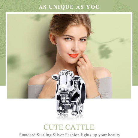 925 Sterling Silver Cow Beaded Bracelet Accessory