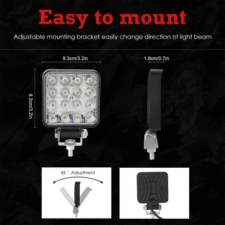 11.2W 10 - 30V Dc 6000K 3 Inch 16 Leds Square Offroad Truck Car Driving Light Work Light Spotlight Fog Light