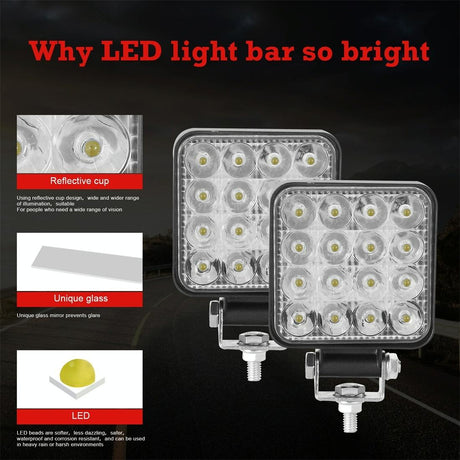 11.2W 10 - 30V Dc 6000K 3 Inch 16 Leds Square Offroad Truck Car Driving Light Work Light Spotlight Fog Light