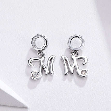 925 Sterling Silver Personalized Letter Pendant For Diy Bracelets And Necklaces Style - M