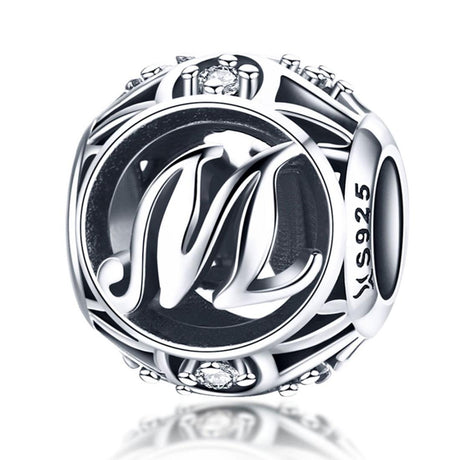 925 Sterling Silver 26 English Letter Beads For Diy Bracelets & Necklaces Style - M