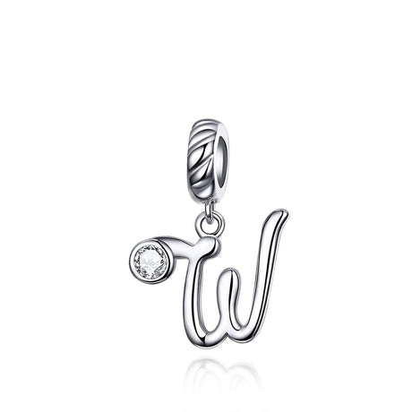 925 Sterling Silver Personalized Letter Pendant For Diy Bracelets & Necklaces Style - W