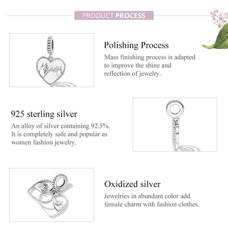 925 Sterling Silver Hand In Hand Heart Pendant For Diy Bracelets & Necklaces