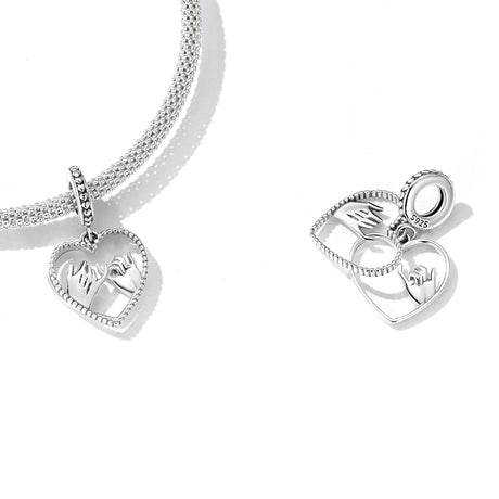 925 Sterling Silver Hand In Hand Heart Pendant For Diy Bracelets & Necklaces