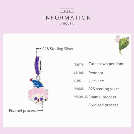 925 Sterling Silver Clown Pendant For Diy Bracelets & Necklaces
