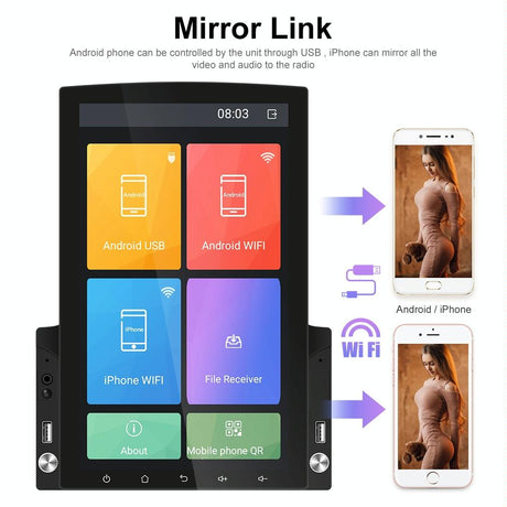 9.7 Inch Vertical Screen Android Car Mp5 Player With Hd 2.5D Glass Navigation And 12-Light Camera