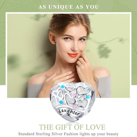 925 Sterling Silver Love Heart Beaded Bracelet Charms
