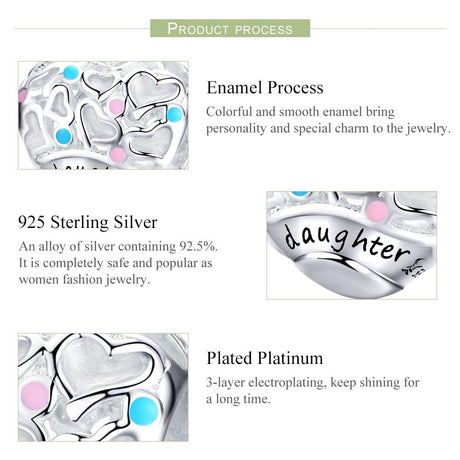 925 Sterling Silver Love Heart Beaded Bracelet Charms