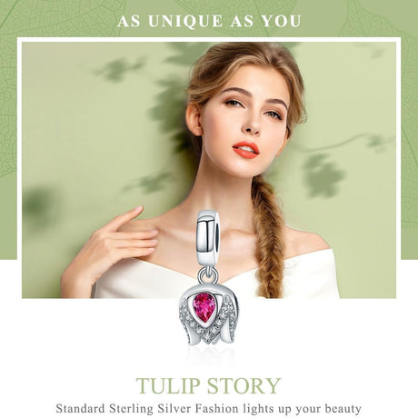 925 Sterling Silver Tulip Pendant For Diy Bracelets & Necklaces