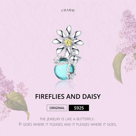 925 Sterling Silver Daisy & Firefly Crystal Bead Bracelet