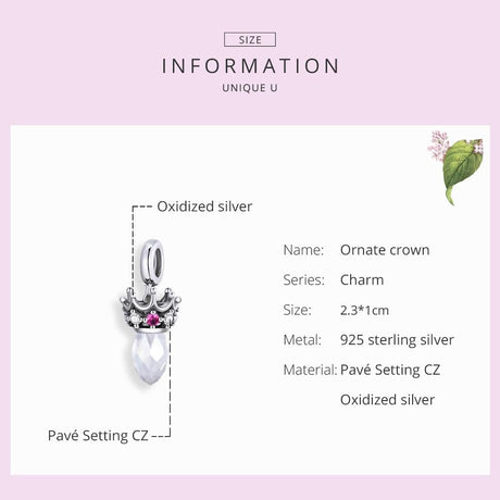 925 Sterling Silver Ornate Crown Pendant For Diy Bracelets & Necklaces