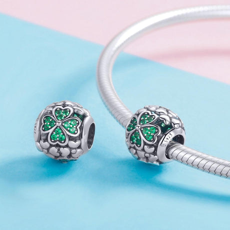925 Sterling Silver Green Clover Bead For Diy Bracelets