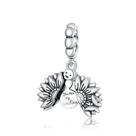 925 Sterling Silver Smiling Sunflower Pendant For Diy Bracelets & Necklaces