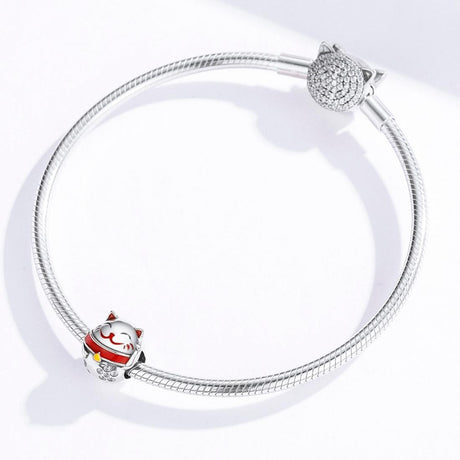 925 Sterling Silver Fortune Cat Beads For Diy Bracelets & Necklaces