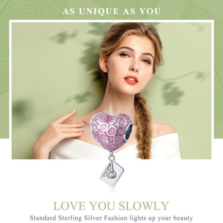 925 Sterling Silver Romantic Love Letter Heart Bracelet With Zirconium Diamond Beads