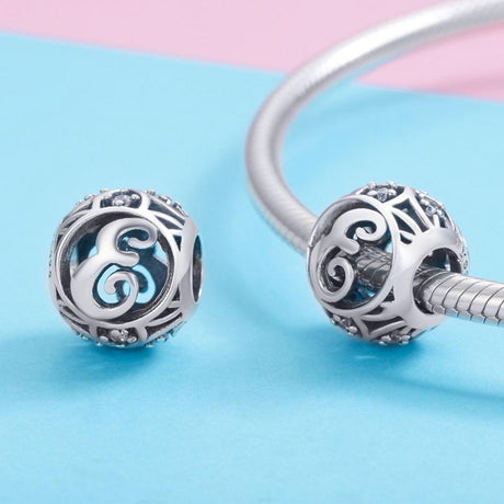 925 Sterling Silver 26 English Letter Beads For Diy Bracelets & Necklaces Style - E
