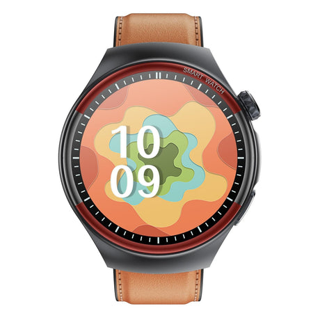 Smart Round Screen Watch With Bt Call And Health Tracking - Leather - Leather Black