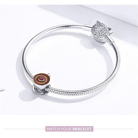 925 Sterling Silver Coffee Cup Beaded Bracelet Charm