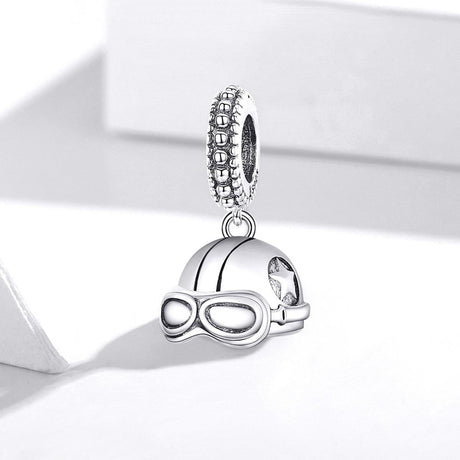 925 Sterling Silver Retro Helmet Pendant For Diy Bracelets & Necklaces