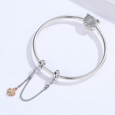 925 Sterling Silver Platinum Plated Clover Safety Chain For Diy Bracelets